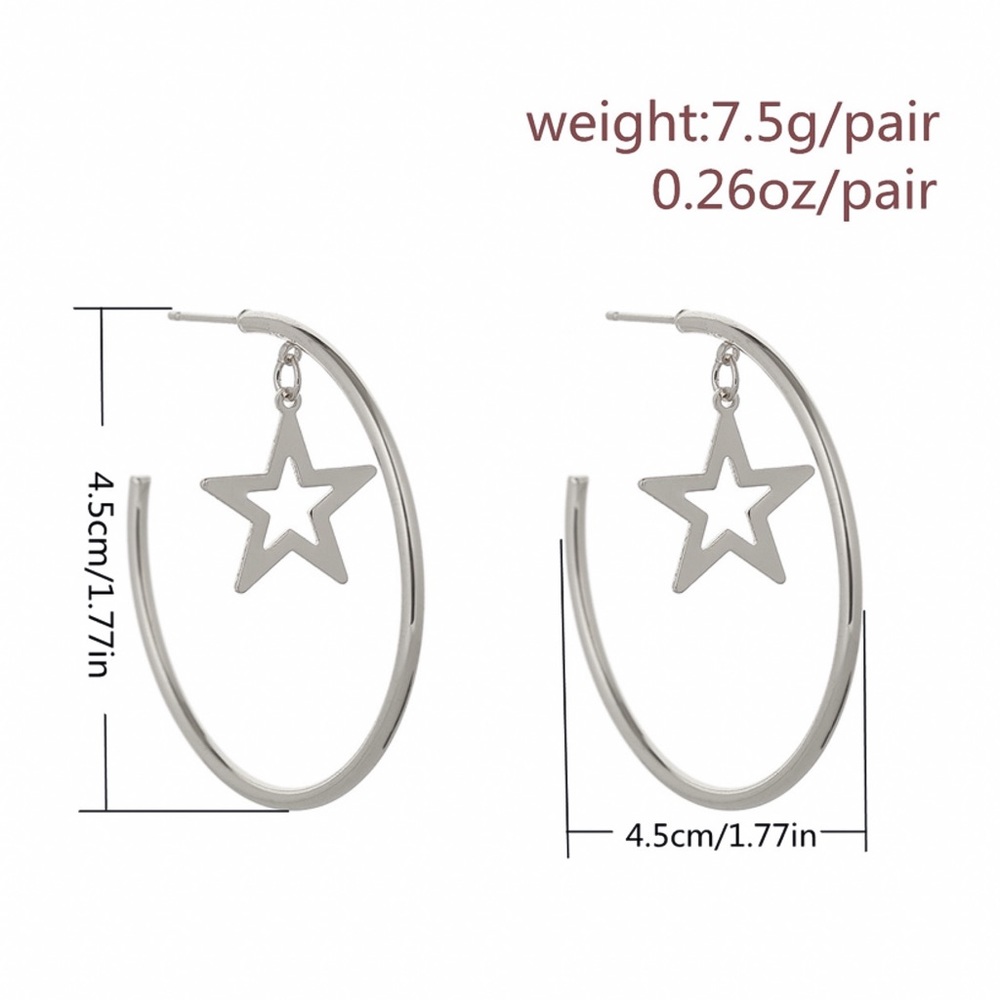 Silver 3/4 Hoops w/Dangling Star Earrings - Picture 6 of 7